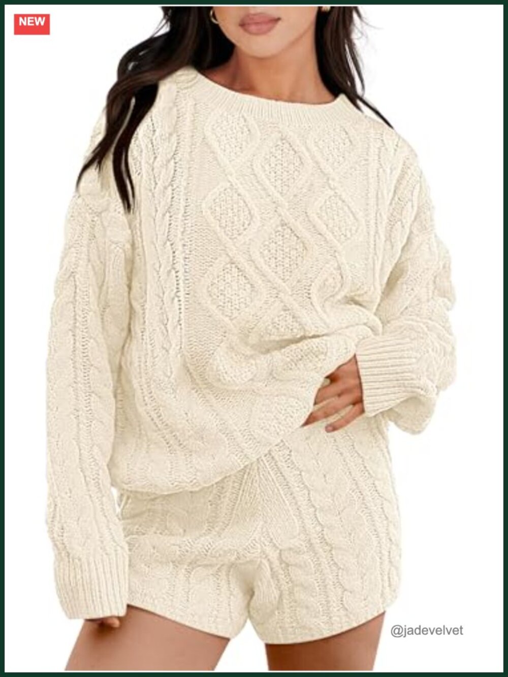 2 Piece Lounge Set Oversized Knit Sweater High Waist Shorts Acrylic